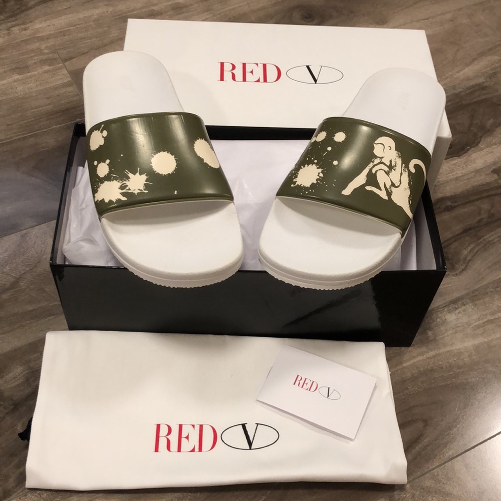 🔥🔥RED VALENTINO PAINT SPLATTER SLIDE SANDAL